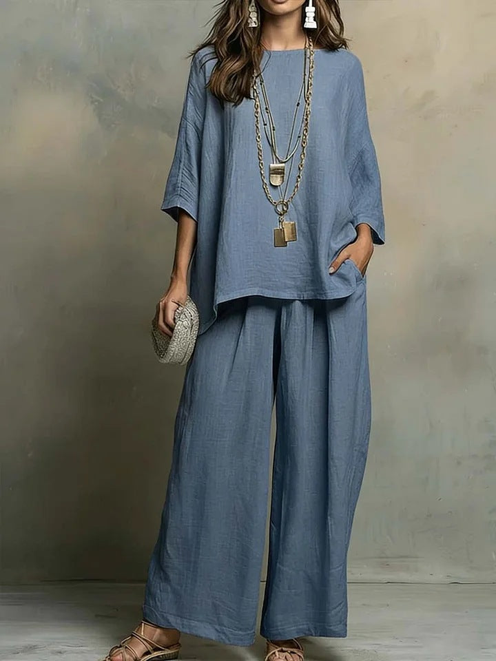 Women's Simple Loose Cotton Linen Blended Shirt Pants