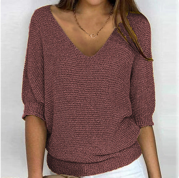 Women's Spring Solid Color Commuter Elegant Cropped Sleeves For Sweater