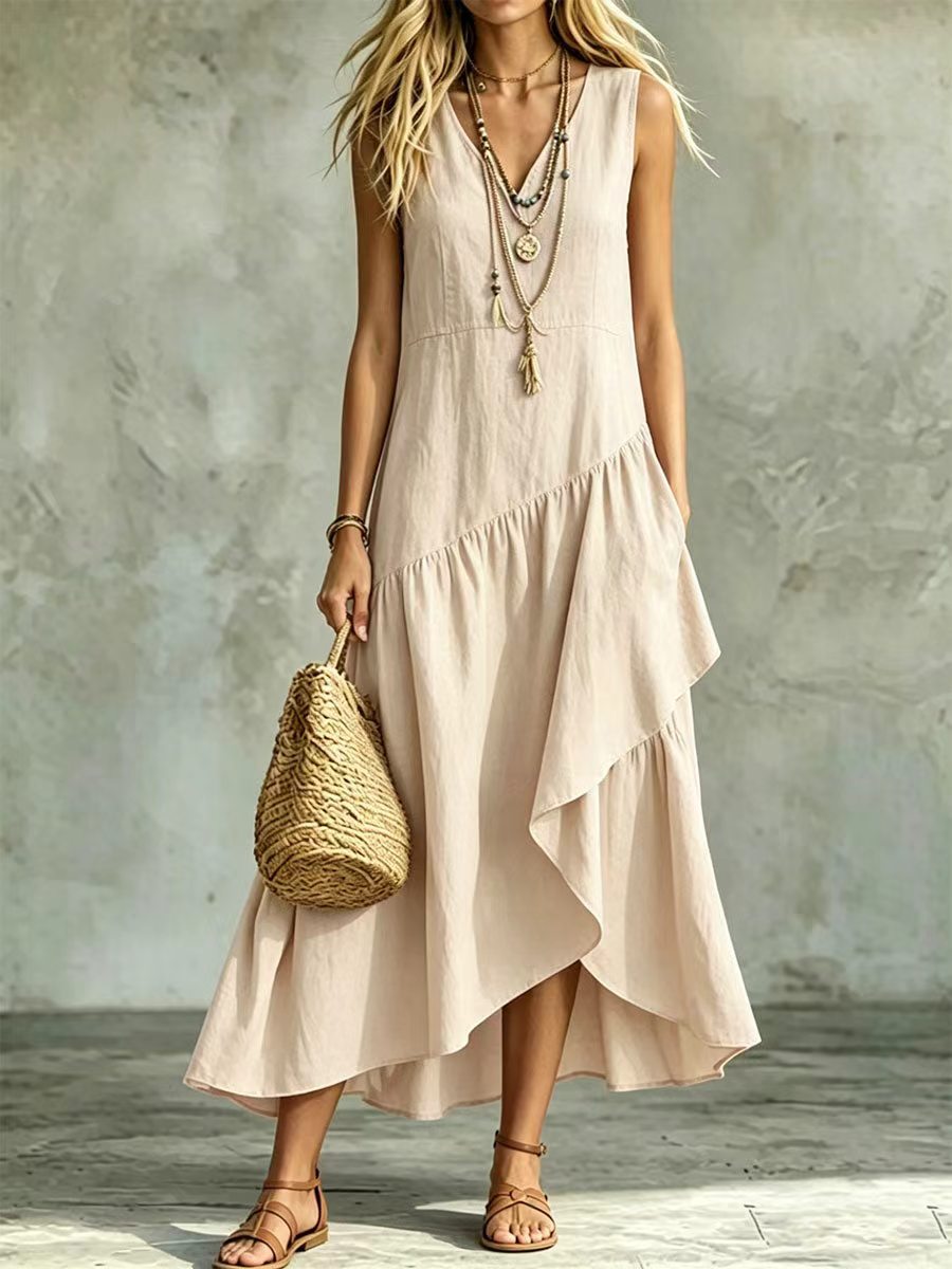 Women's Summer Loose Slimming Sleeveless Irregular Bohemian Dress
