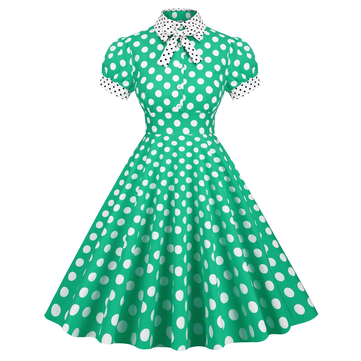 Hepburn Style Contrast Color Collar Polka Dots Retro Swing Dresses
