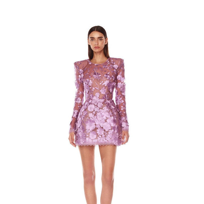 Dress Flower Lace Purple Slim Fit Long Dresses