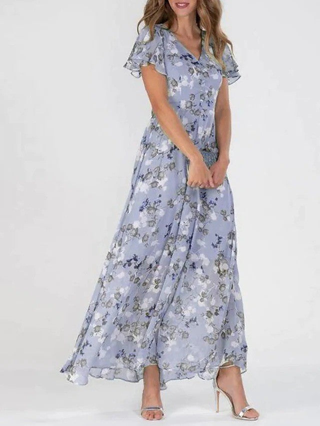 Beach Large Swing Dress Chiffon Floral Sleeve Dresses