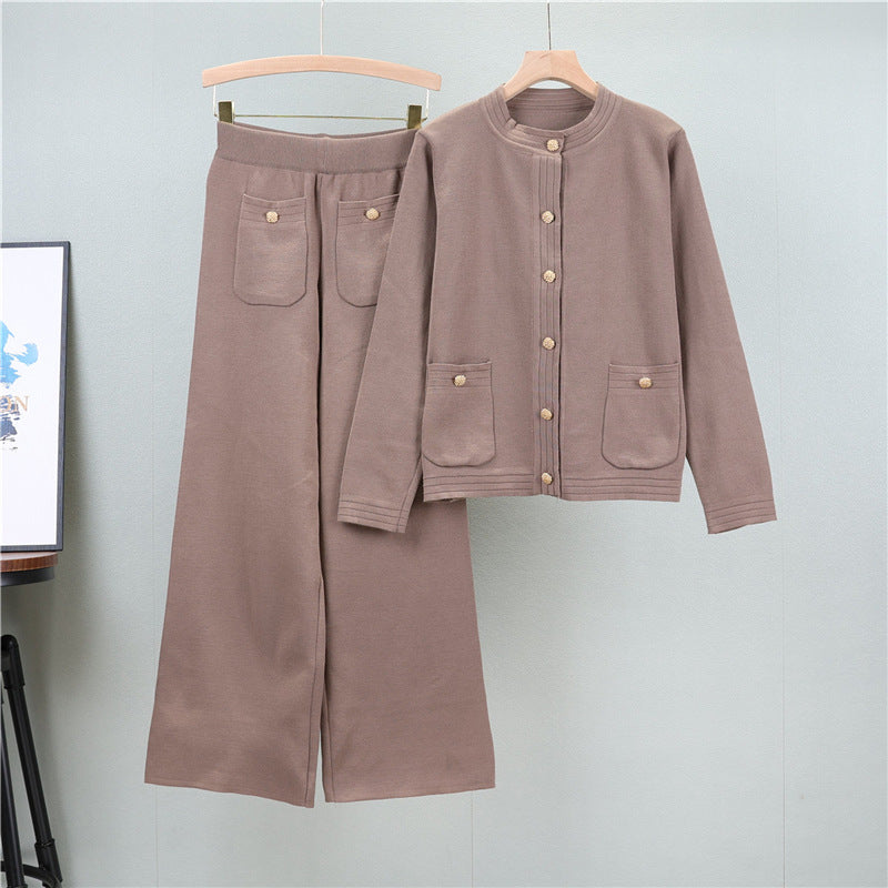 Women's Knitting Wide Leg Trousers Classic Style Two-piece Tops