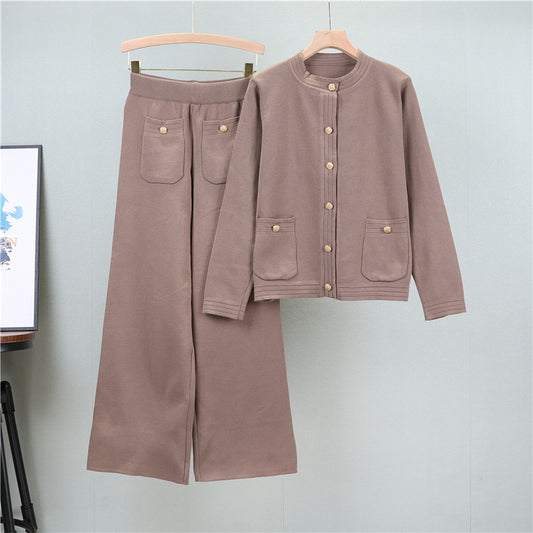 Women's Knitting Wide Leg Trousers Classic Style Two-piece Tops