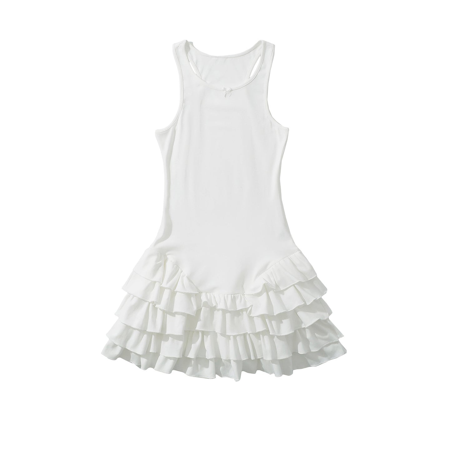 Women's American Round Neck Sleeveless Ruffled Dress Dresses