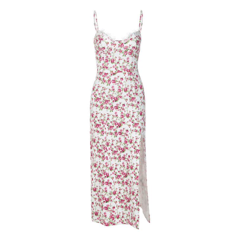 Women's Summer Popular Small Floral Split Sling Dresses