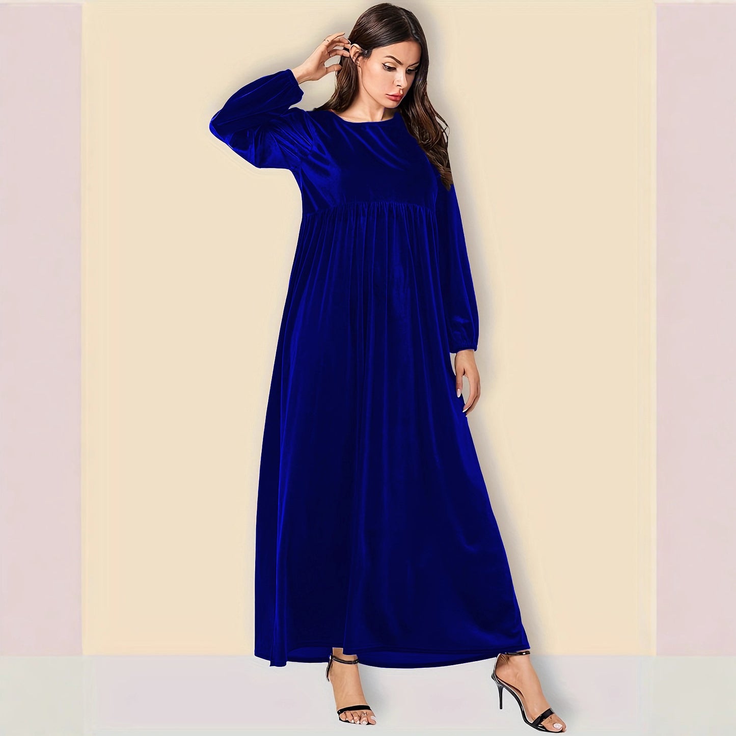 Women's Sexy Round Neck Long Sleeve Veet Dress