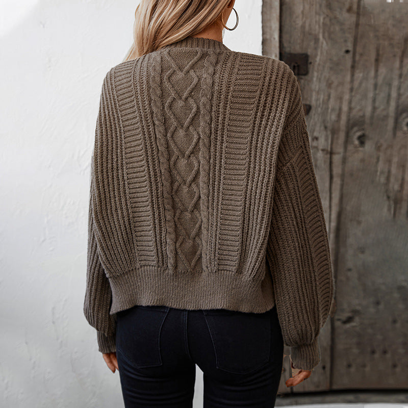 Women's Retro Solid Color Twisted Knitted Loose With Sweater