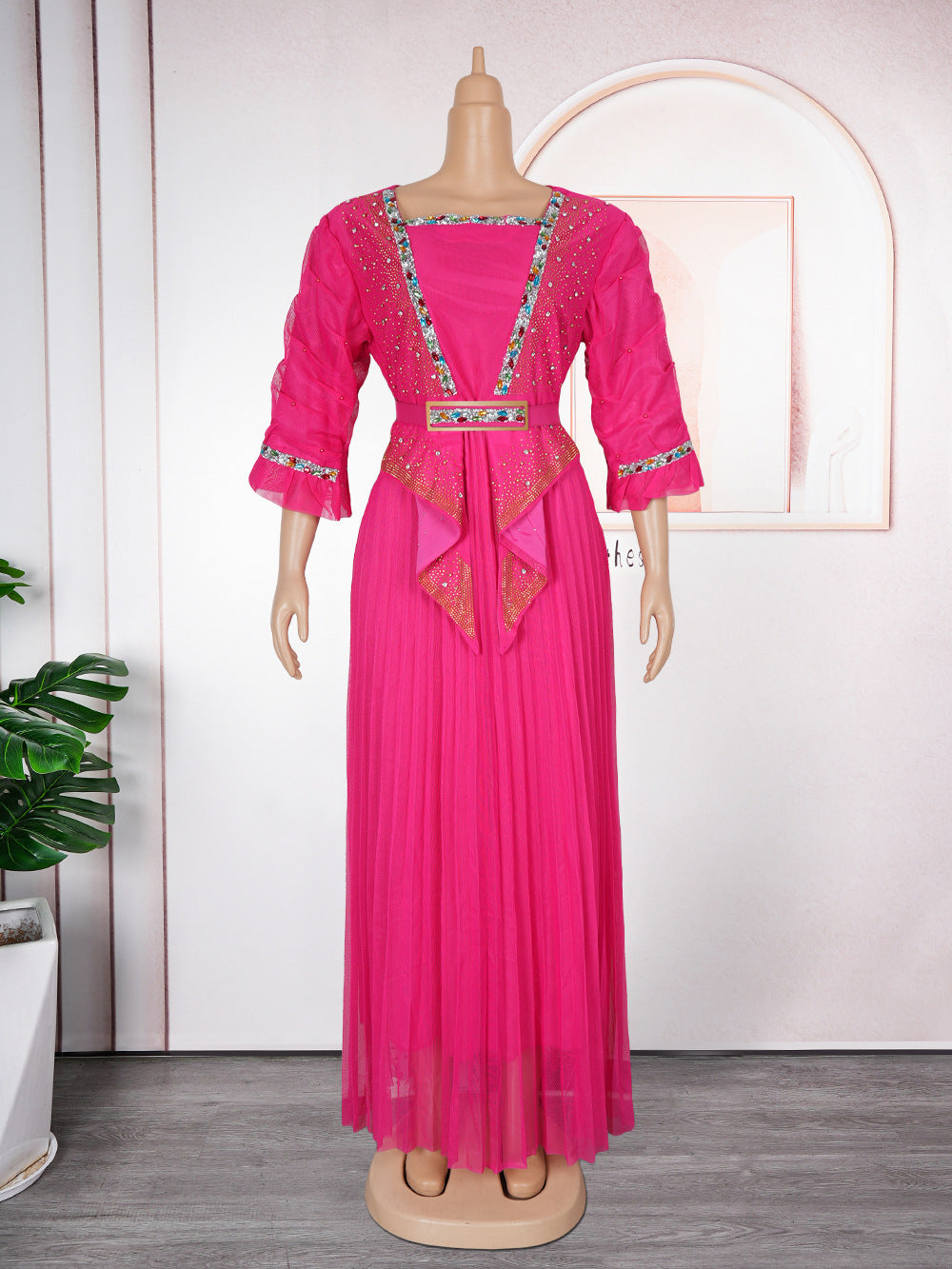 Women's Elegant Pleated Dress Muslim Wear Dresses