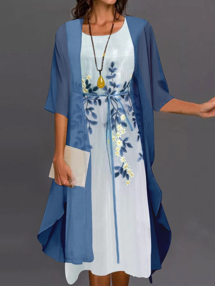 Fashion Elegant Lace Chiffon Two-piece Set Dress