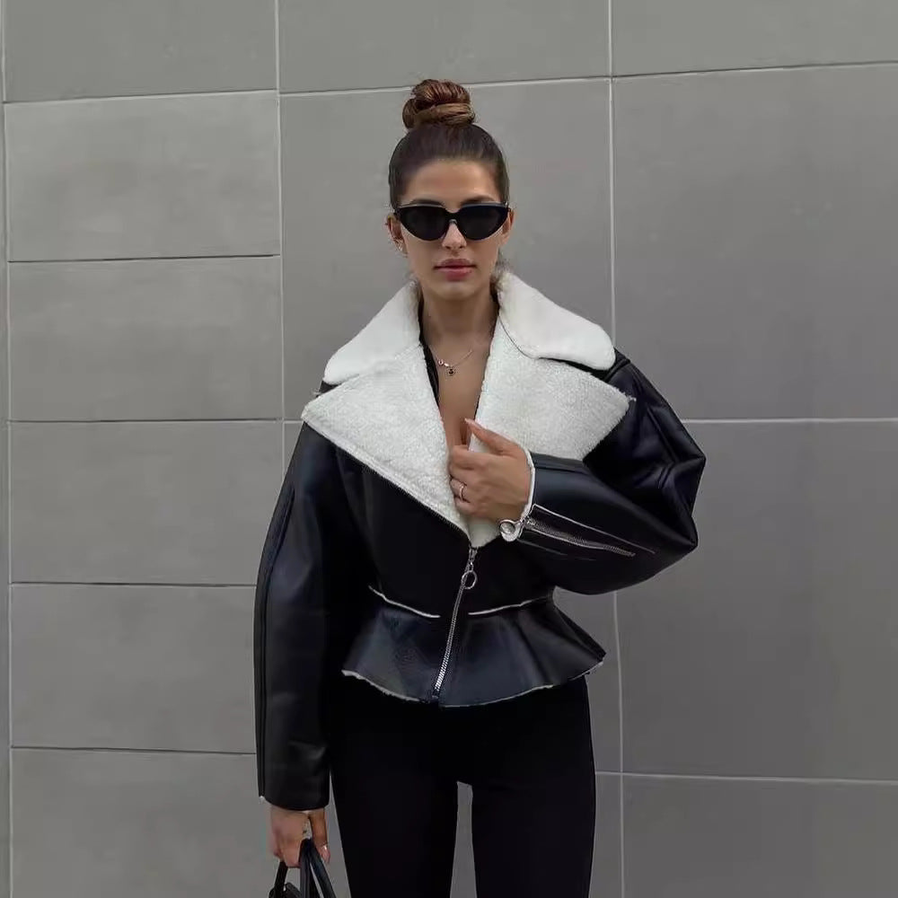 Women's Lapels Fashionable Korean Long Sleeve Solid Coats
