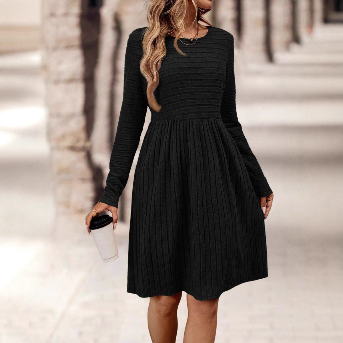 French Style Temperament Casual Round Neck Dress