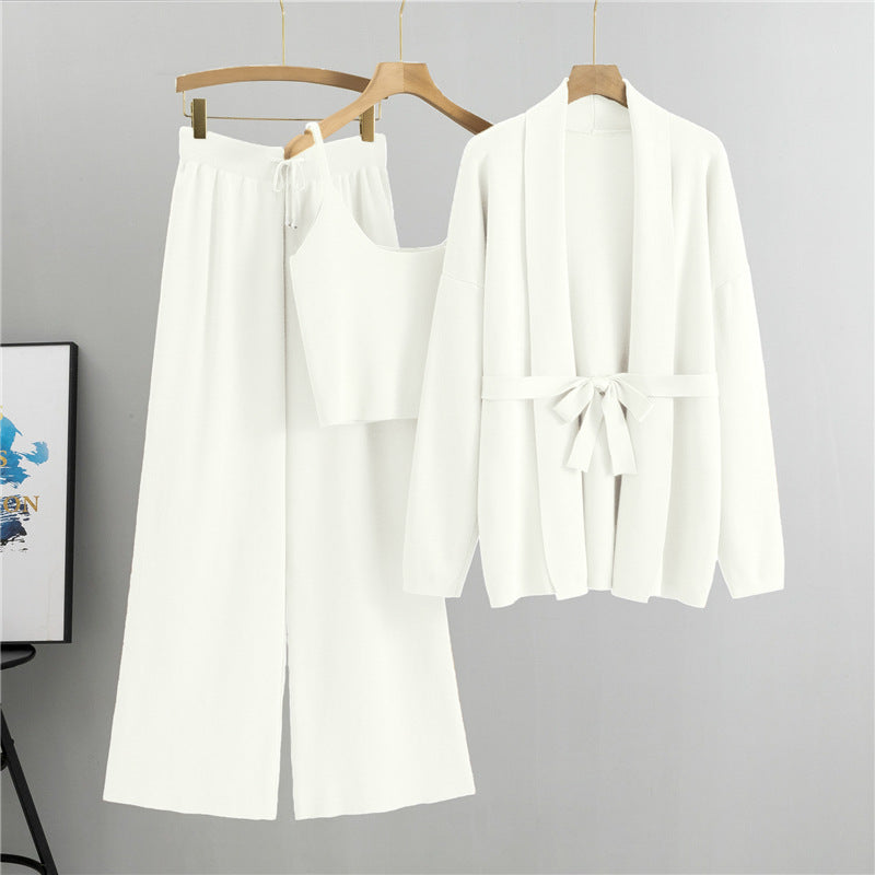 Women's Loose European Goods Knitted Sling Three-piece Fashion Casual Suit