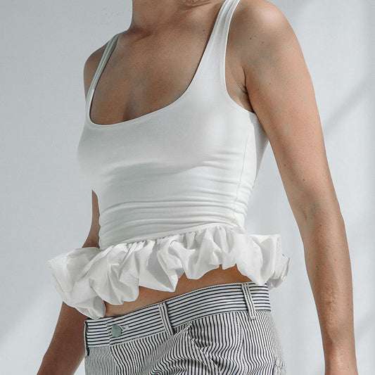 Women's Color Sleeveless Backless Square Collar Bubble Sexy Vests