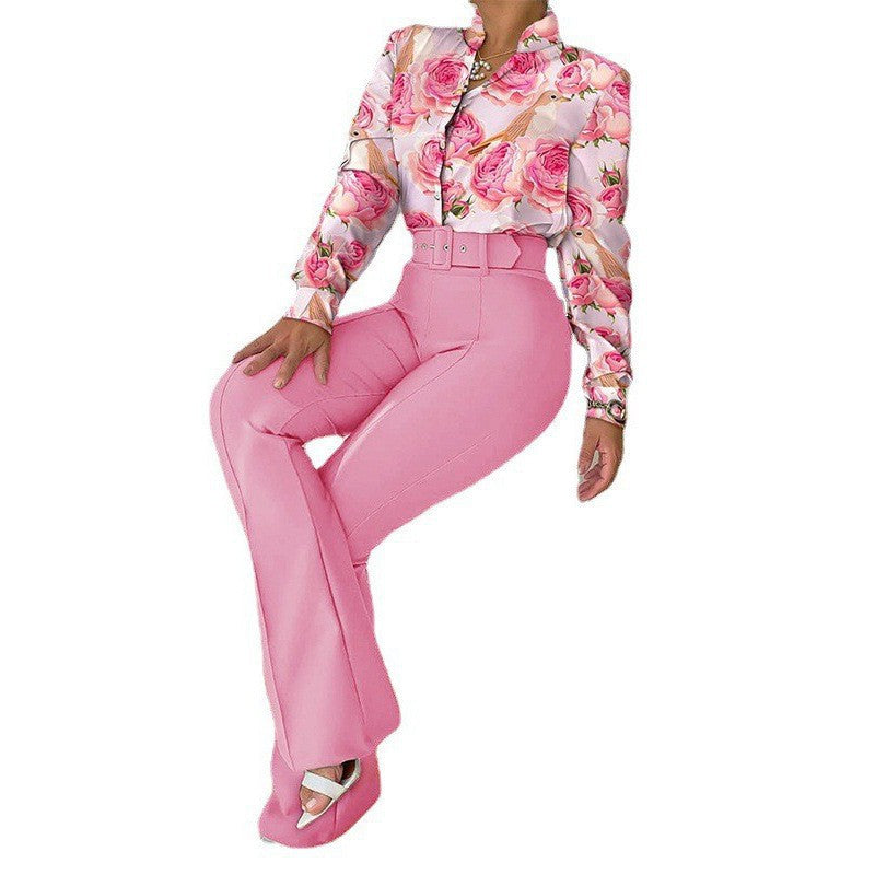 Women's Stand Collar Long Sleeve Shirt Wide Suits