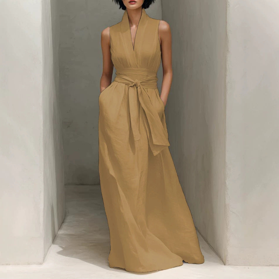 Women's Summer Solid Color Sleeveless Cold-shoulder Dress