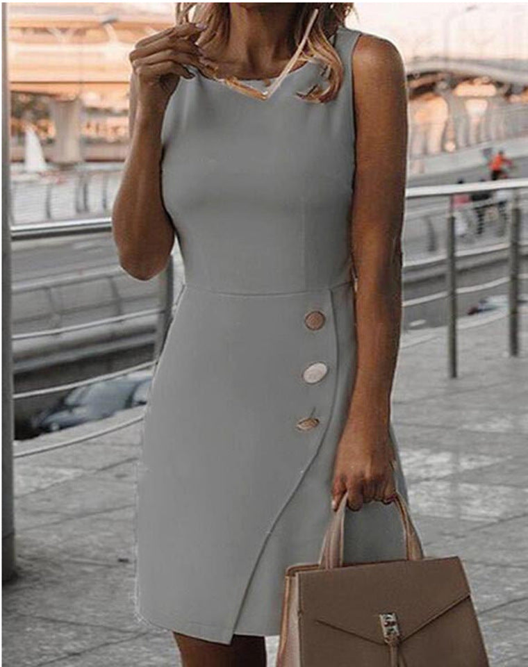 Summer Sleeveless Solid Color Elegant Bag Dress