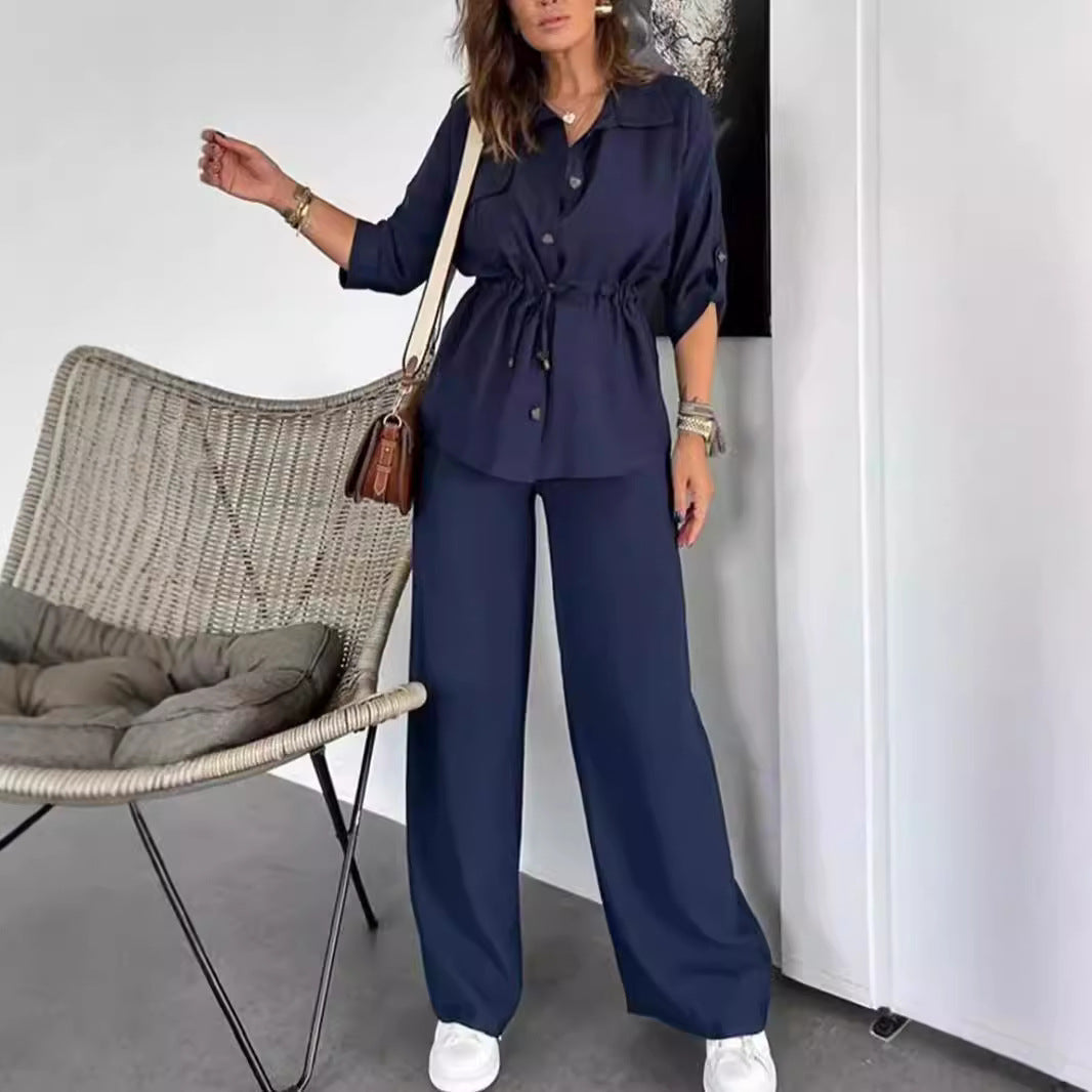 Women's Loose Casual Solid Color Drawstring Patch Suits