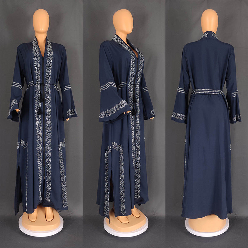 Women's Muslim Robe Arabic Gown Flared Long Dresses