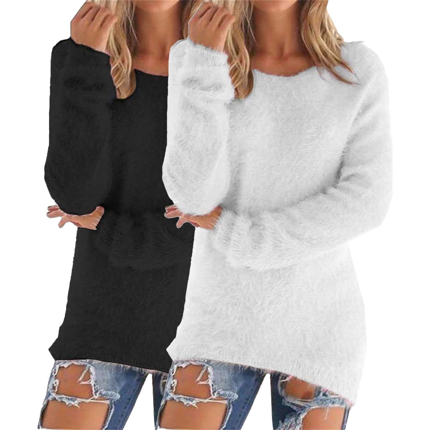 Women's Fashion Wear Winter Round Neck Fleece Sweater