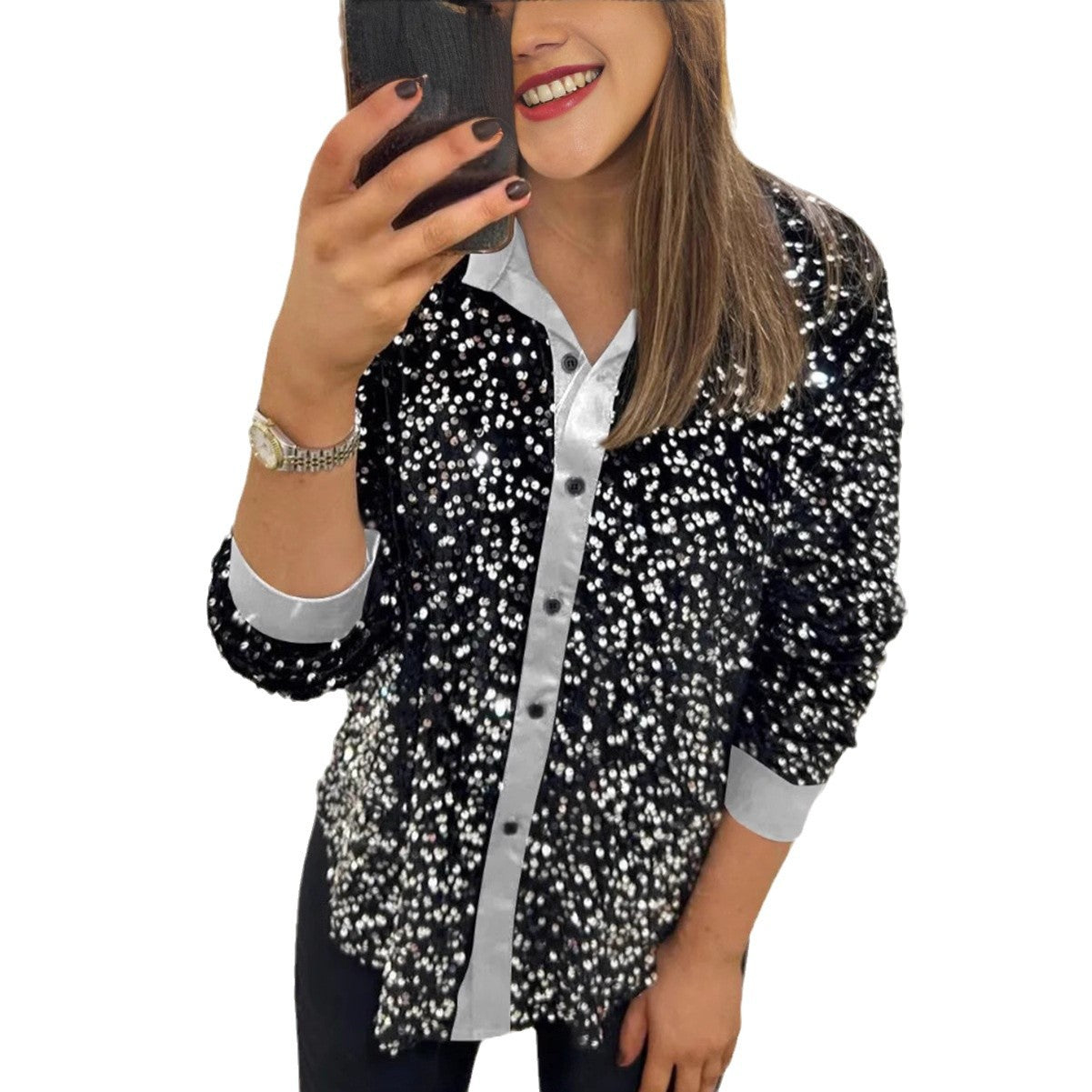 Women's Winter Solid Color Lapel Long Sleeve Tops