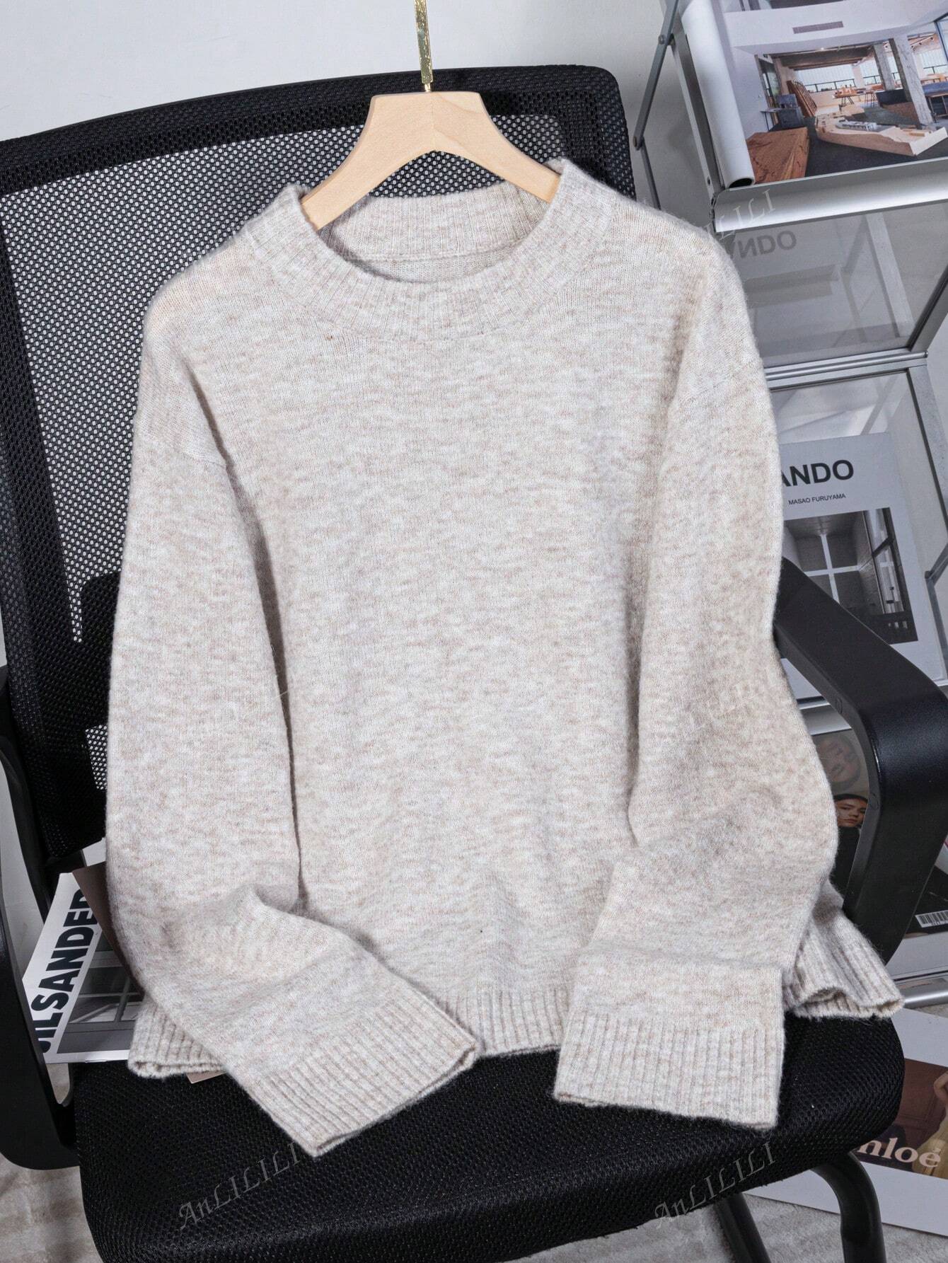Women's Solid Color Round Neck Loose Long-sleeved Sweater
