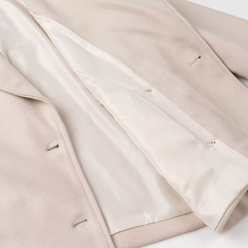 Autumn French Style Lapel Double Breasted Woolen Coats