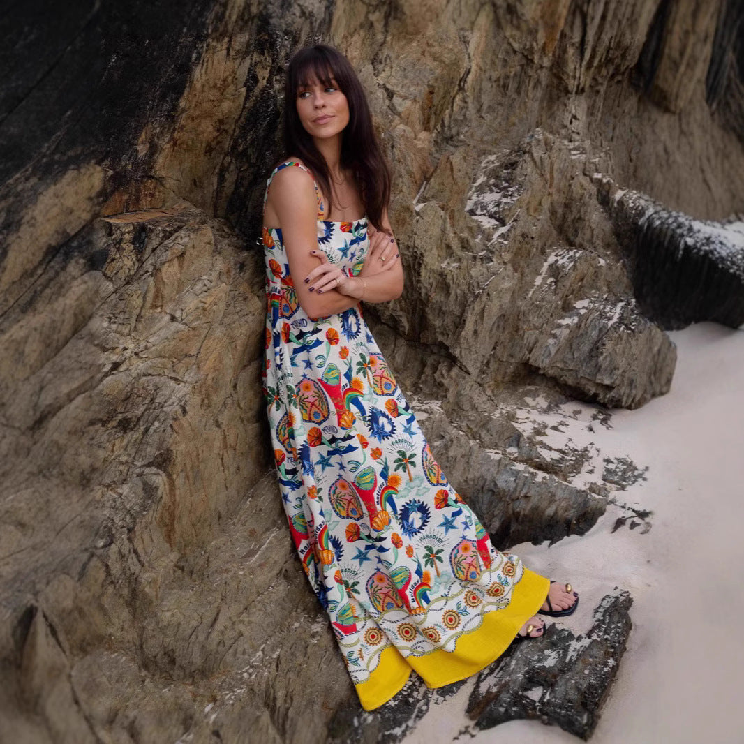 Personality Fashion Linen Printed Large Swing Vests
