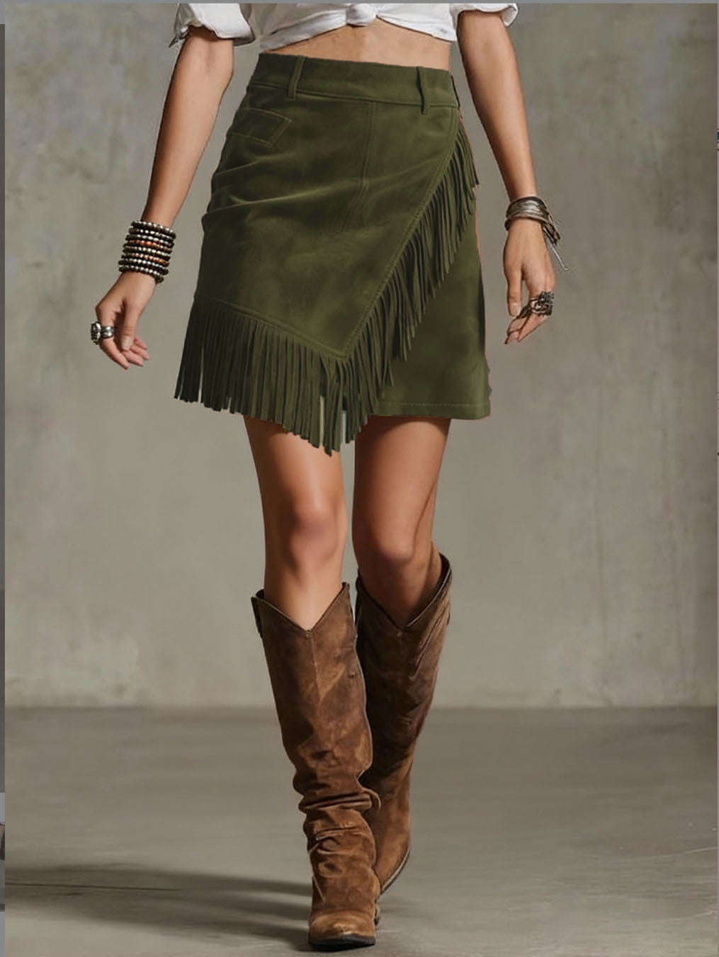 Women's Retro Western Style Tassel Suede Skirts