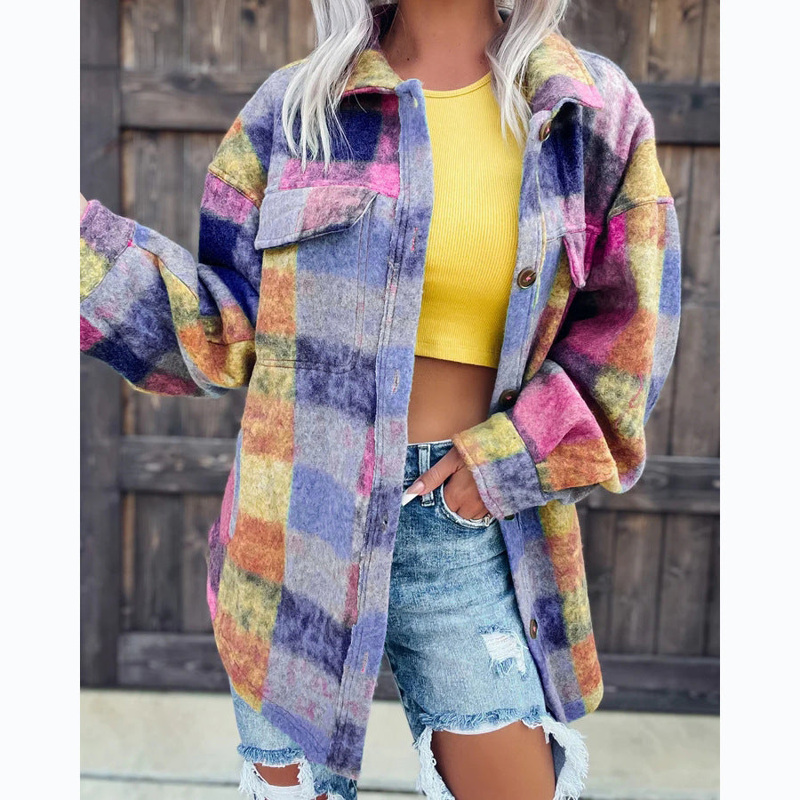 Woolen Printed Casual Fashion Polo Collar Coats
