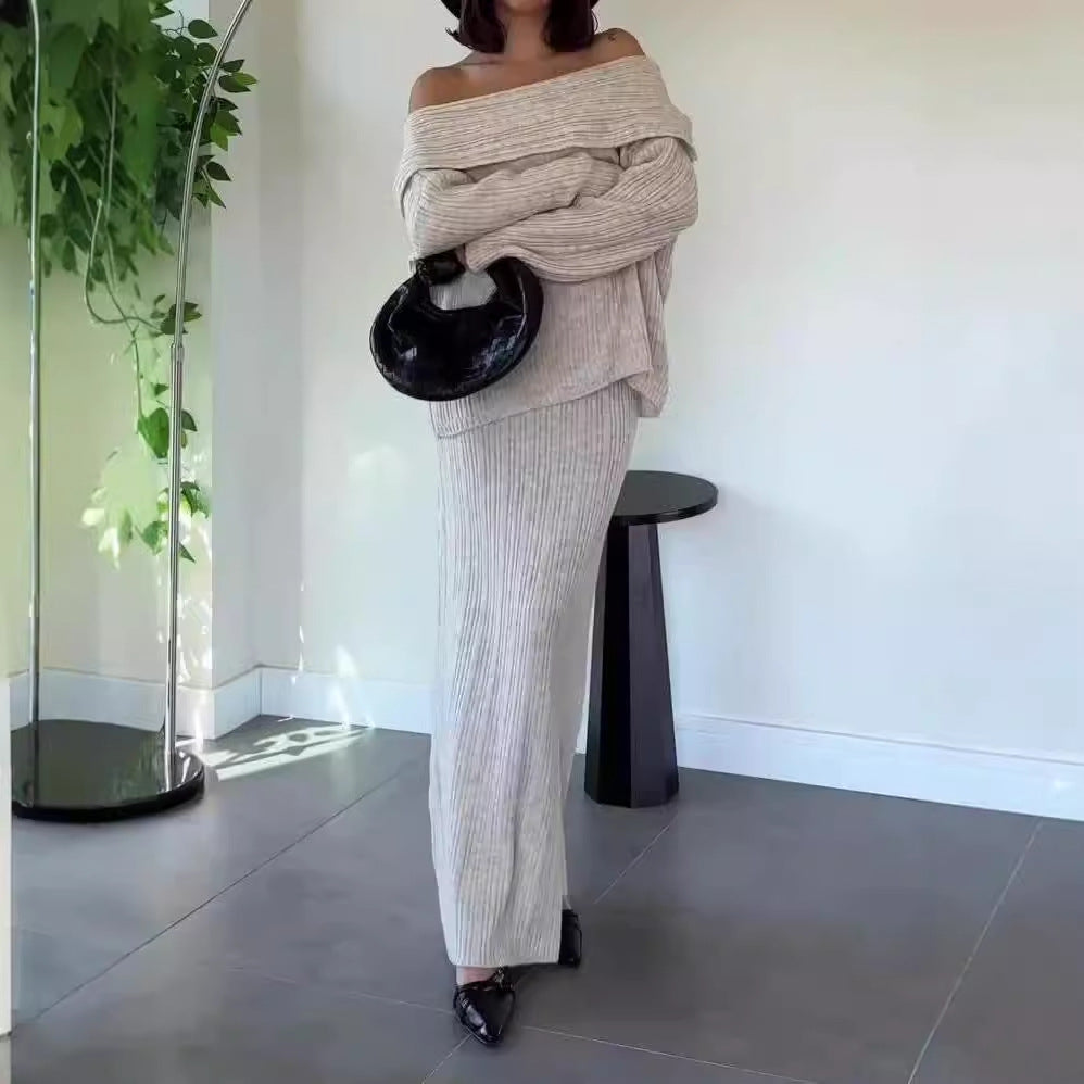 Autumn Fashionable Knitted Lapel Two-piece Set Suits