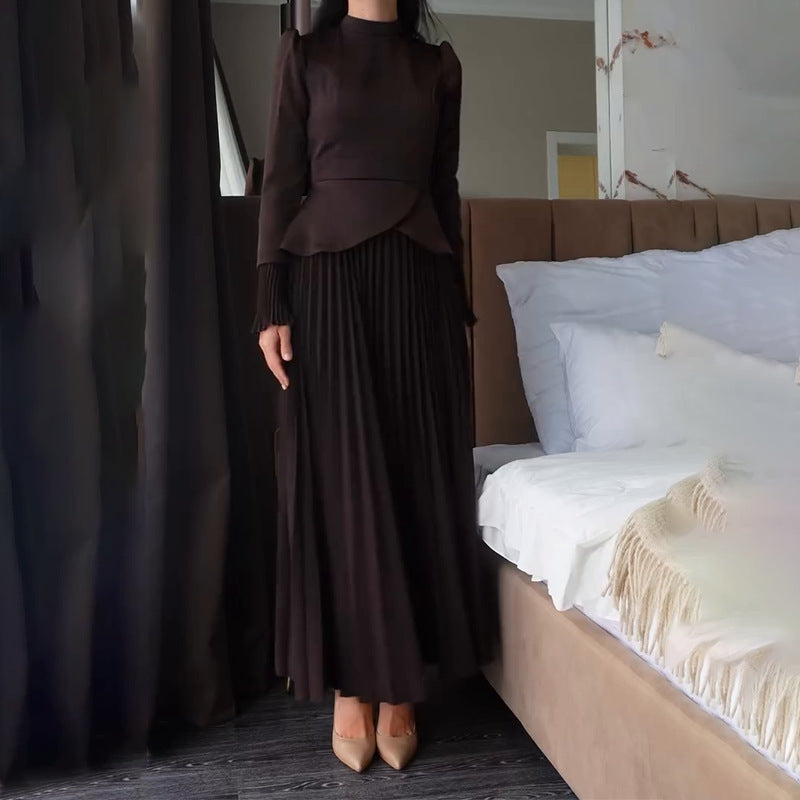 Women's Spring Half Turtleneck Fashion Temperament Bandage Long Two-piece Suits