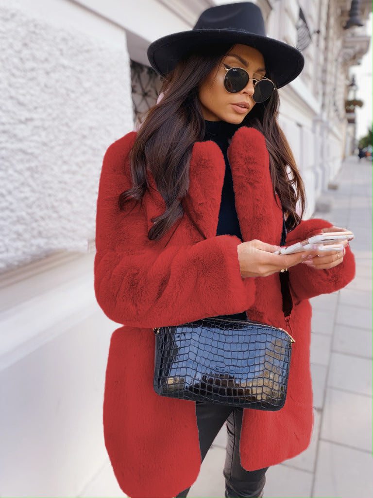 Women's Commute Long Sleeve Lapel Faux Fur Coats