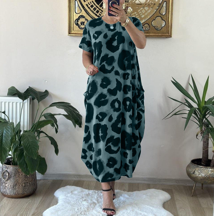 Leopard Print Pocket Casual Loose Printed Dress