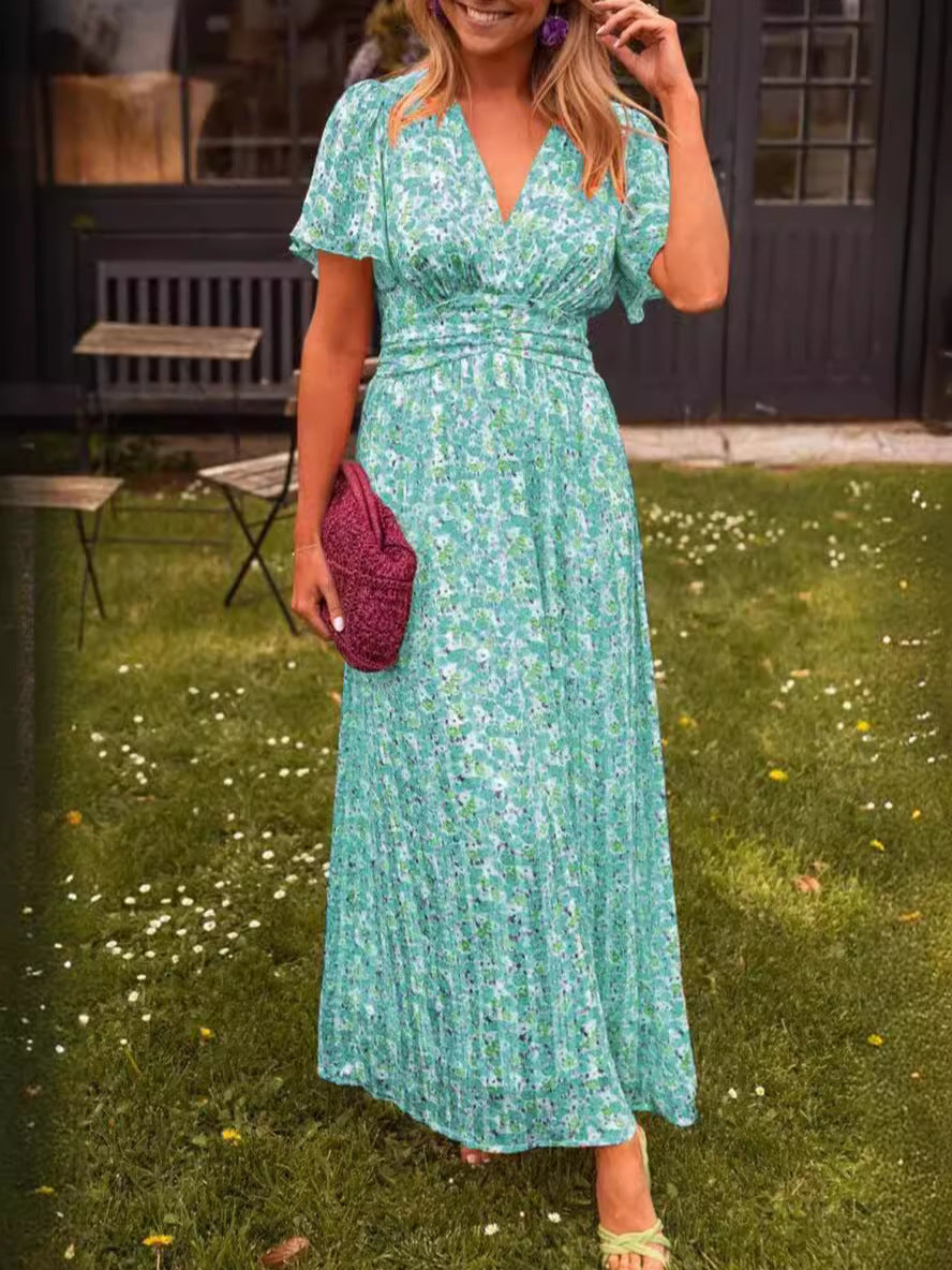 Women's Fashion Temperament Printed Waist Dress Dresses