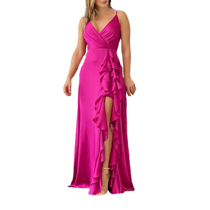 Women's Summer Brace High Waist Ruffles Irregular Slit Dresses