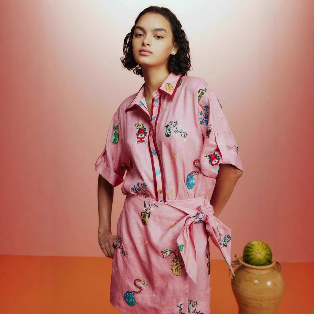 Fashion Casual Linen Shirt Collar Two-piece Suits