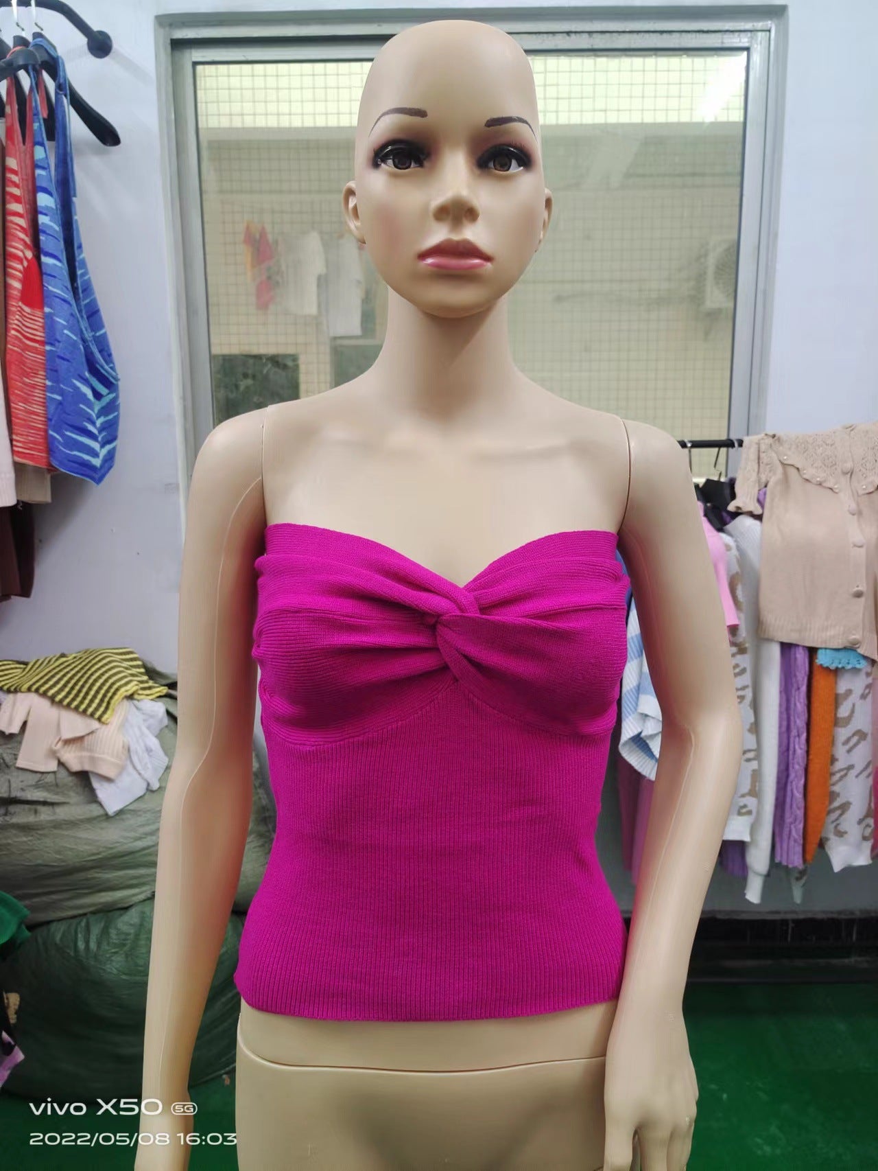 Women's Base Kinked Knitted Sling Tight Backless Tops