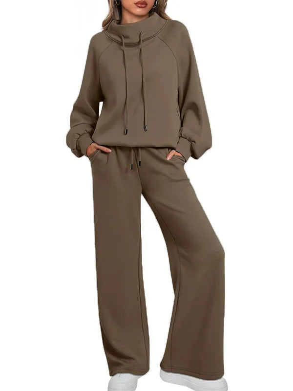 Women's Two-piece Set Turtleneck Long Sleeve Wide Leg High Waist Fashion Casual Suit