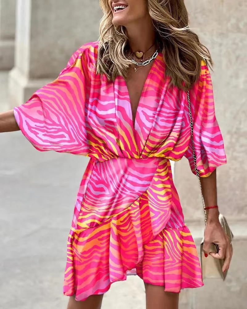 Durable Charming Batwing Sleeve Hem Irregular Dress