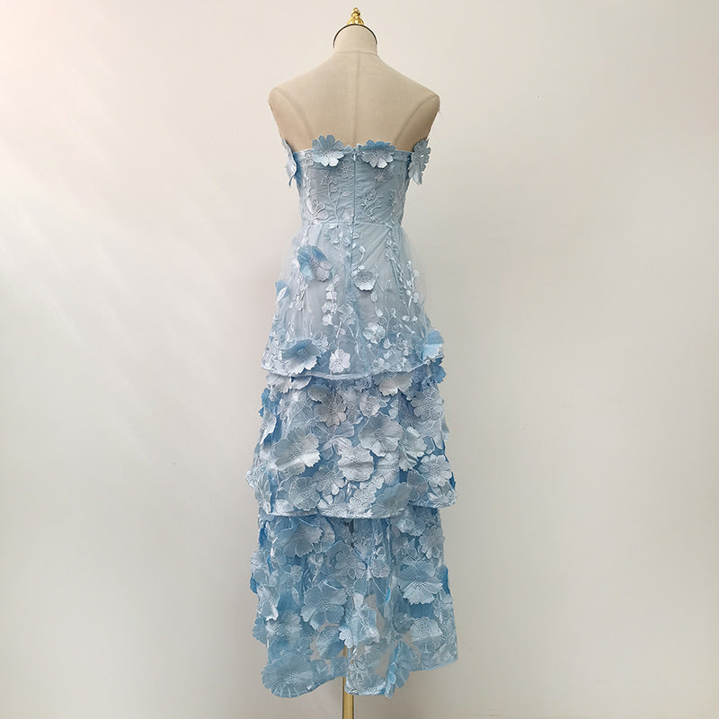 Women's Summer Tube Lace Three-dimensional Beautiful Flower Slim Tops