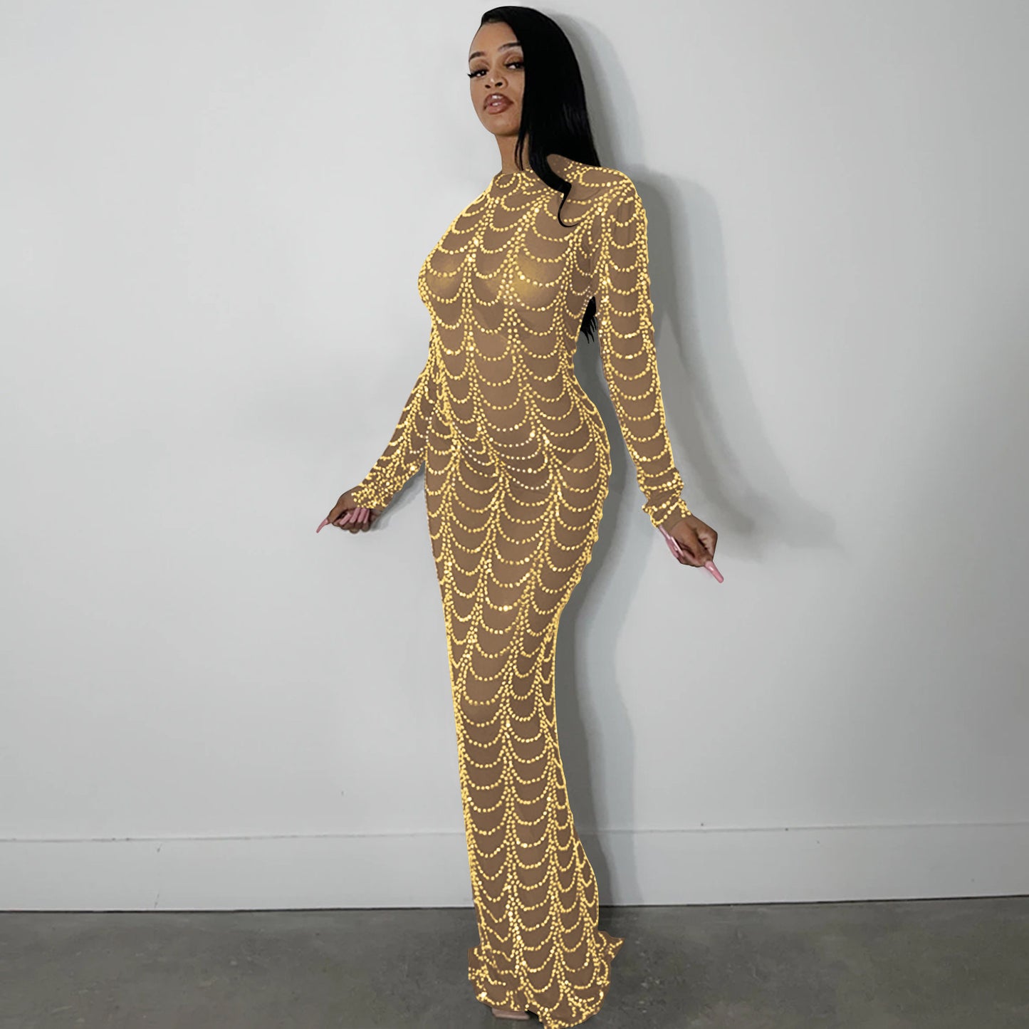 Fashion Sexy Nightclub Hot Rhinestone Mesh Dresses