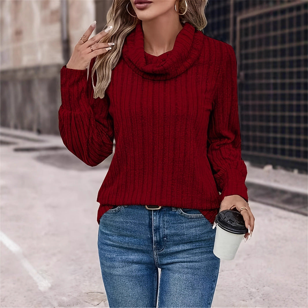 Women's Casual Solid Color Turtleneck Long Upper Outer Women's Sweater