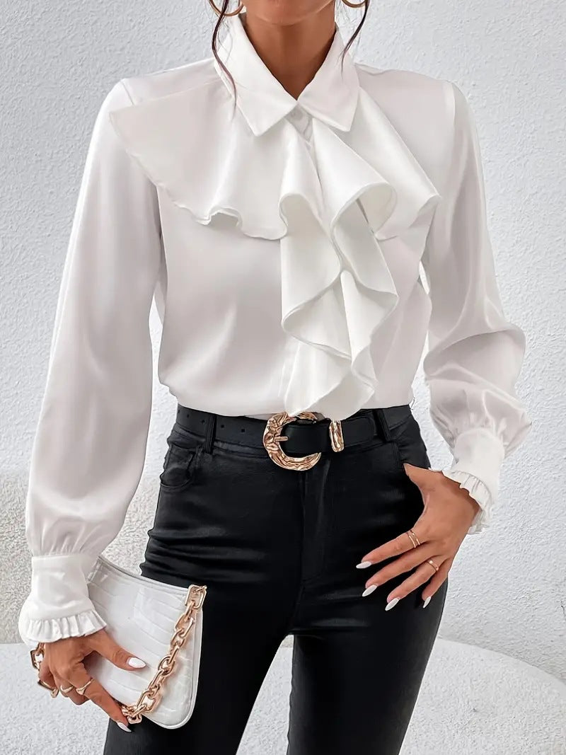 Women's Fashion Design Ruffled Laminated Decoration Shirt Blouses