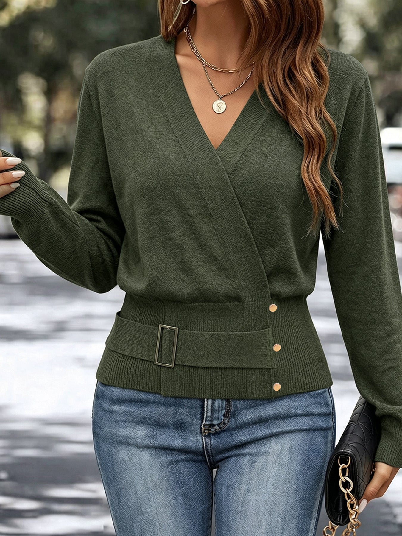 Women's Double-sided Collar Button Soft Comfortable Loose Fashion Casual Sweaters