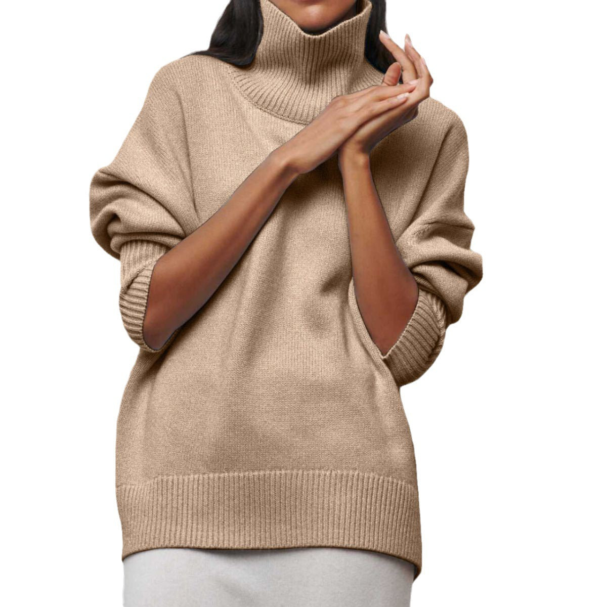 Casual Women's Loose Mock Neck Russian Sweater