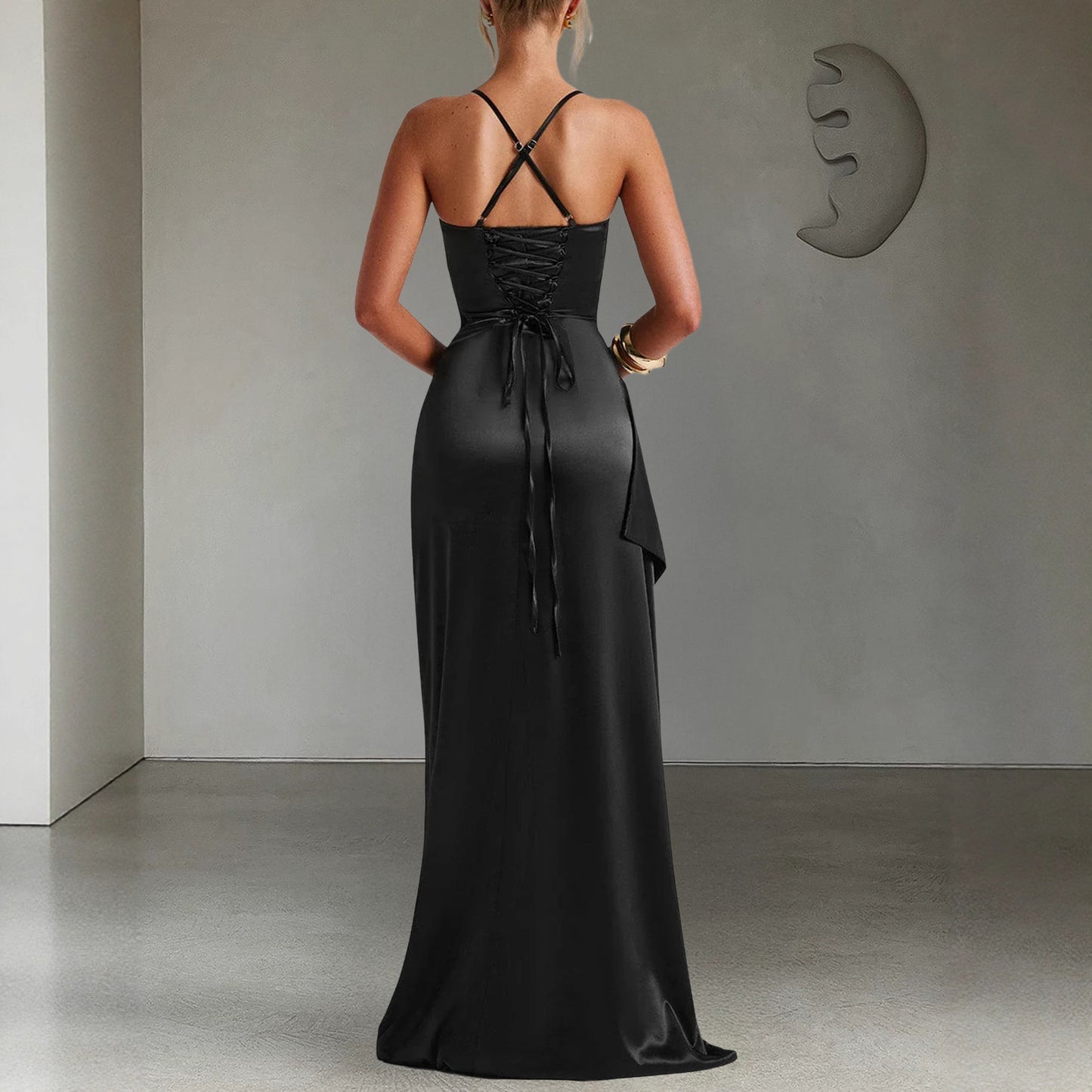 Women's Autumn Elegant Satin Dress Sleeveless Split Dresses