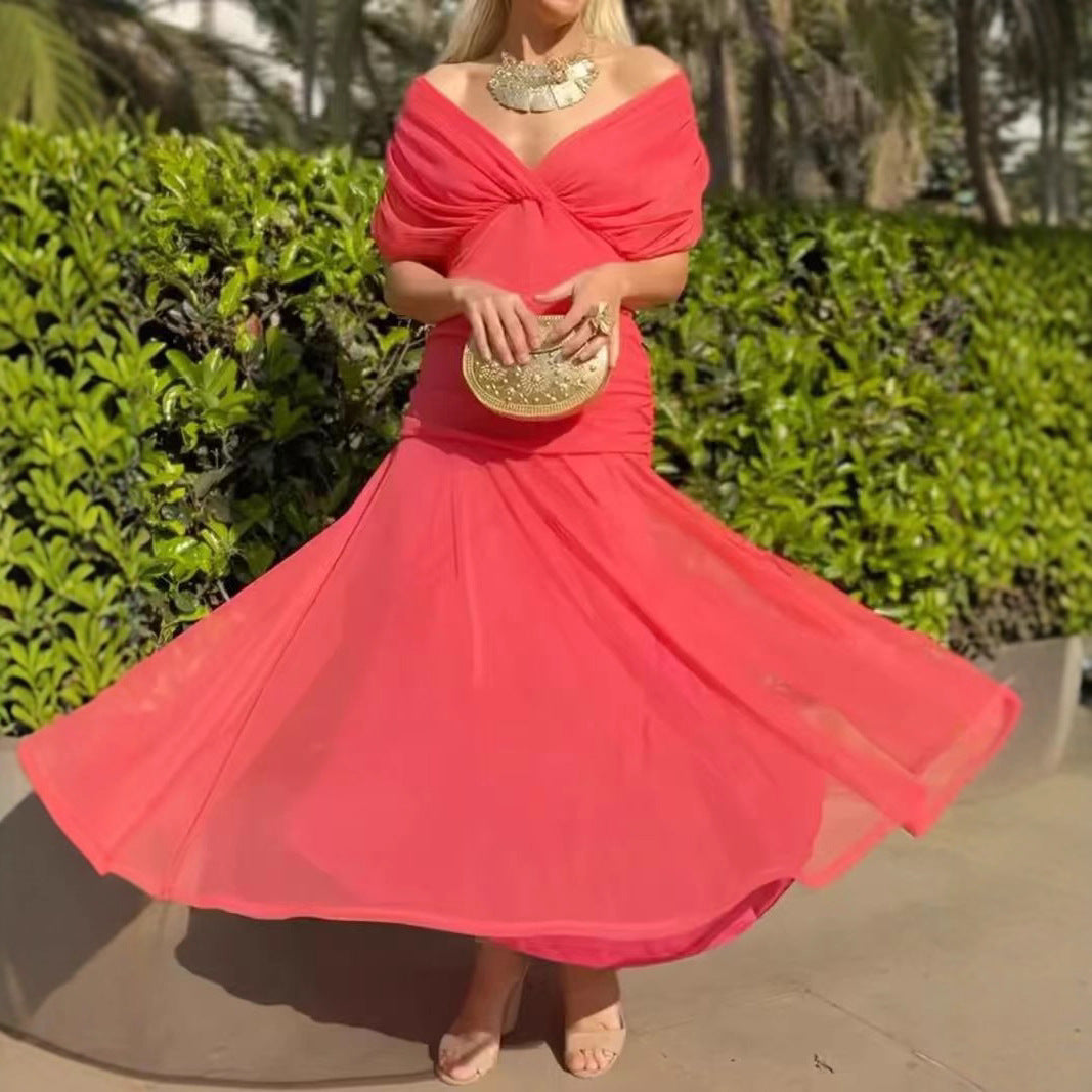 Women's Slouchy Chiffon Design Dress Lined Dresses