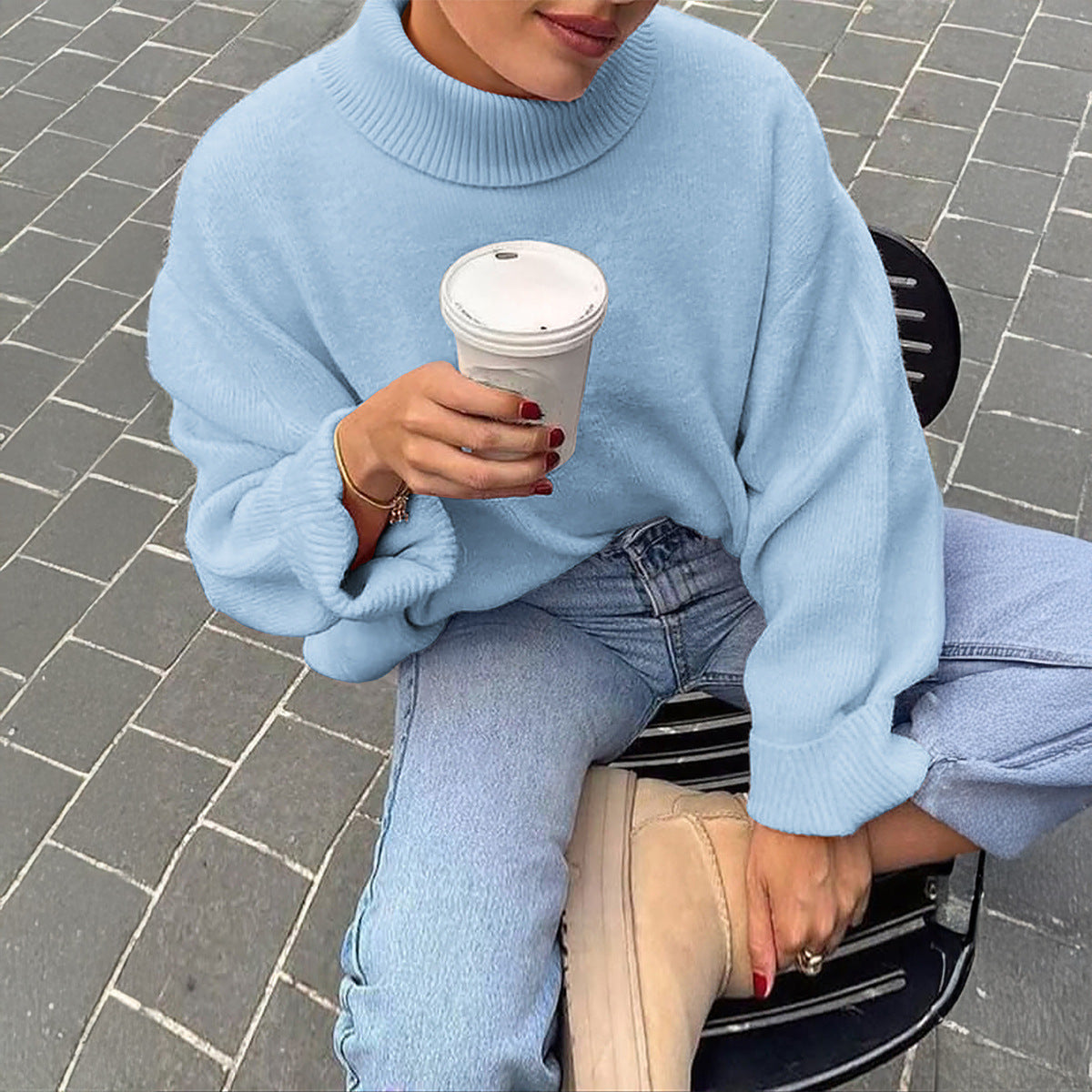 Women's Casual Woolen Solid Color Long Sleeve Sweaters