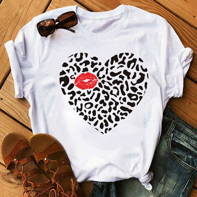 Women's Sleeve T-shirt Love Series Korean Style Blouses